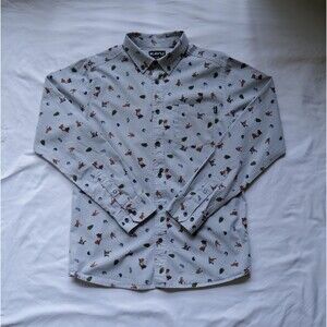 Kavu Sasquatch Shirt Mens Small S Gray Button Down Bigfoot Camping Outdoor Print